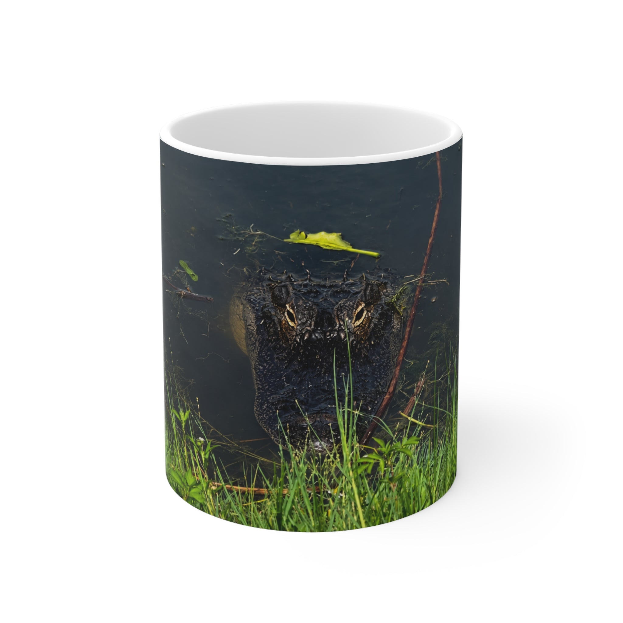 Florida Alligator Stare Ceramic Mug — 11oz & 15oz Coffee Cup with Wildlife Photography
