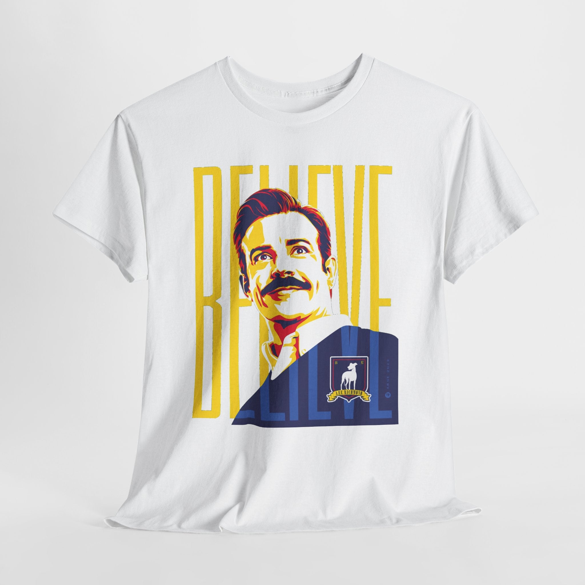 Ted Lasso Inspired Believe Retro Portrait T‑Shirt — Inspirational Vintage Mustache Design