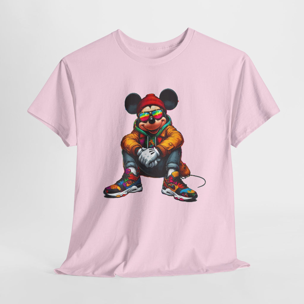 Mickey Mouse Streetwear Graphic Tee — Hip-Hop Mouse Character Sitting in Sneakers