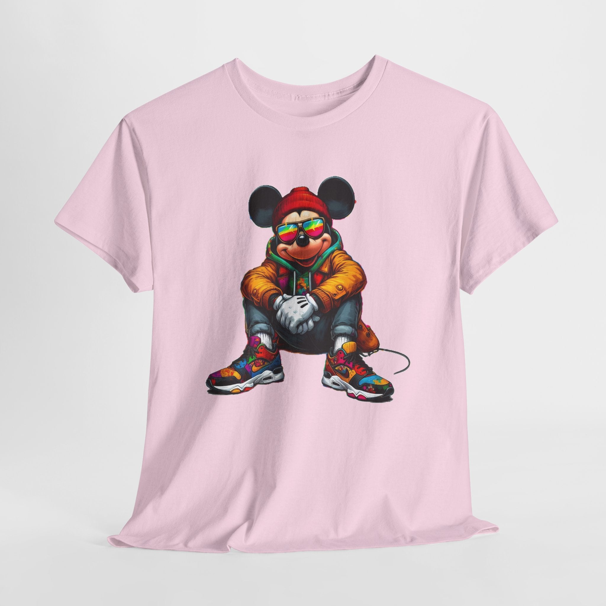 Mickey Mouse Streetwear Graphic Tee — Hip-Hop Mouse Character Sitting in Sneakers