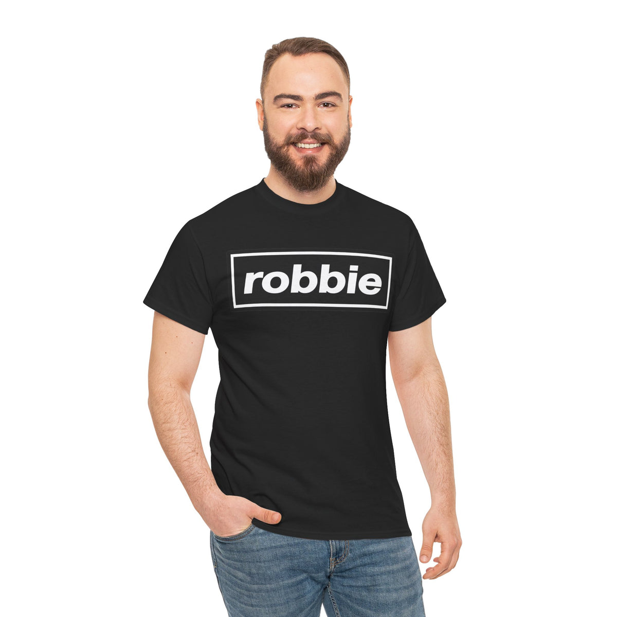 Robbie Inspired Cotton T-Shirt — Minimal Black Box Logo T-Shirt