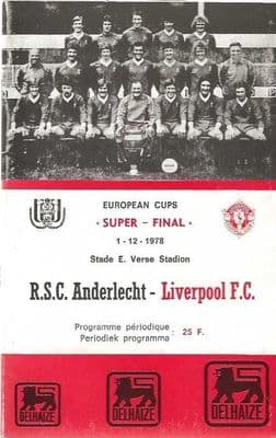 1978 UEFA Super Cup Anderlecht v Liverpool Official Matchday Programme 1st December 1978