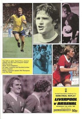 1980 FA CUP SEMI FINAL REPLAY LIVERPOOL V ARSENAL 16th April 1980 Official Matchday Programme