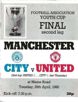 1986 FA Youth Cup Final Manchester City v Manchester Utd 29th April 1986 Official Matchday Programme