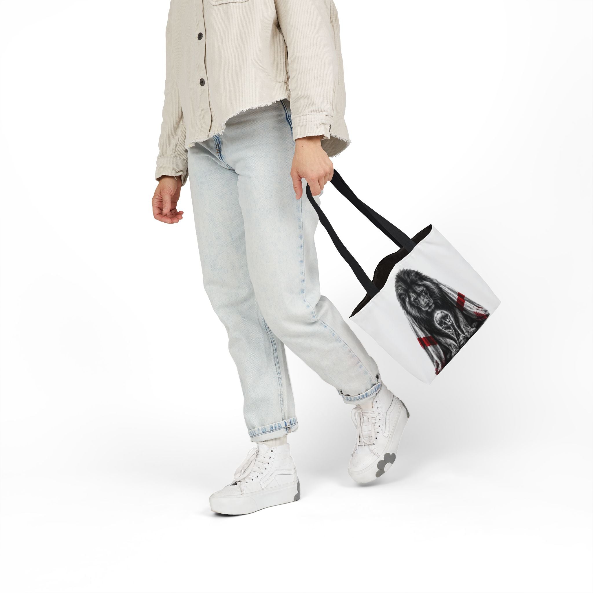 England Lion Guardian Canvas Tote — Protective Lion & Cub Illustration Tote Bag