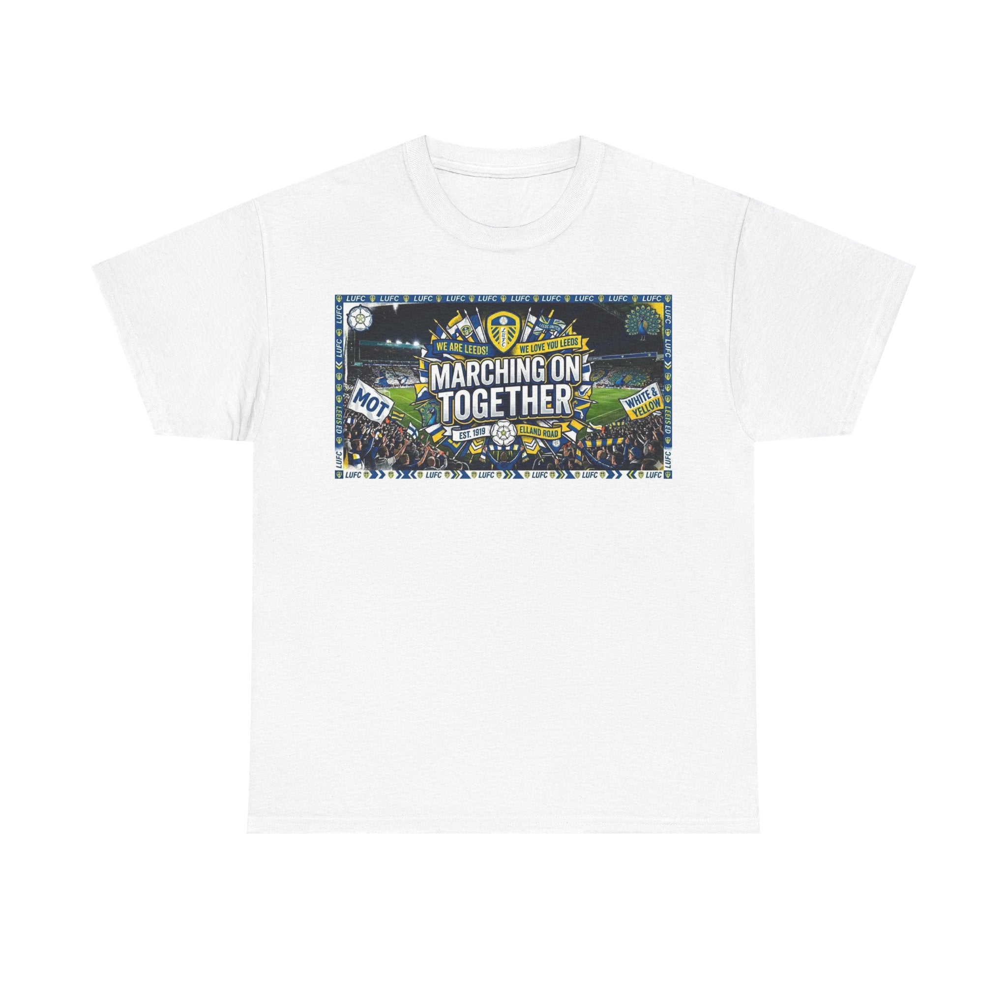 Leeds United T-Shirt — "Marching On Together" Fan Tee (Soccer Supporter Graphic)