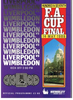1988 FA Cup Final Liverpool v Wimbledon Programme 14th May 1988 Official Matchday Programme
