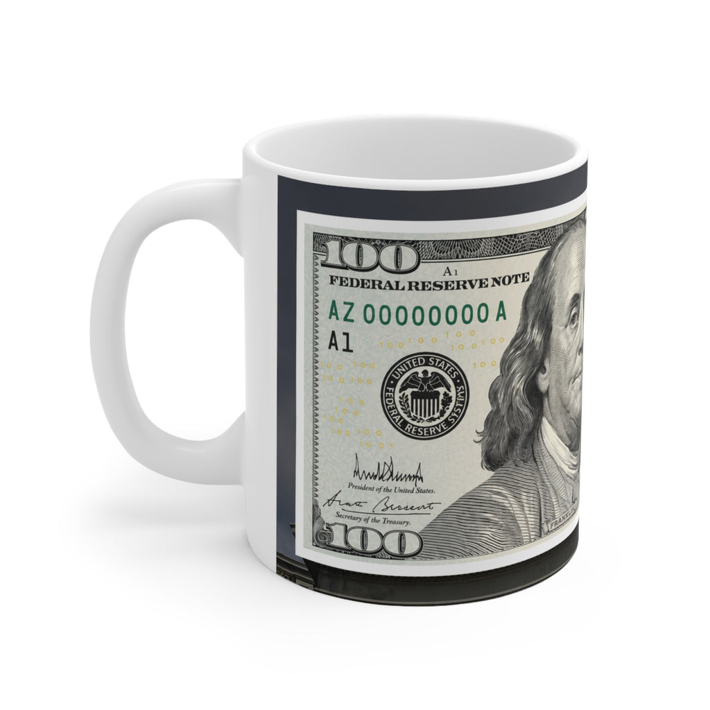 New $100 Bill Money Print Ceramic Coffee Mug — 100 Bill Design (11oz & 15oz)