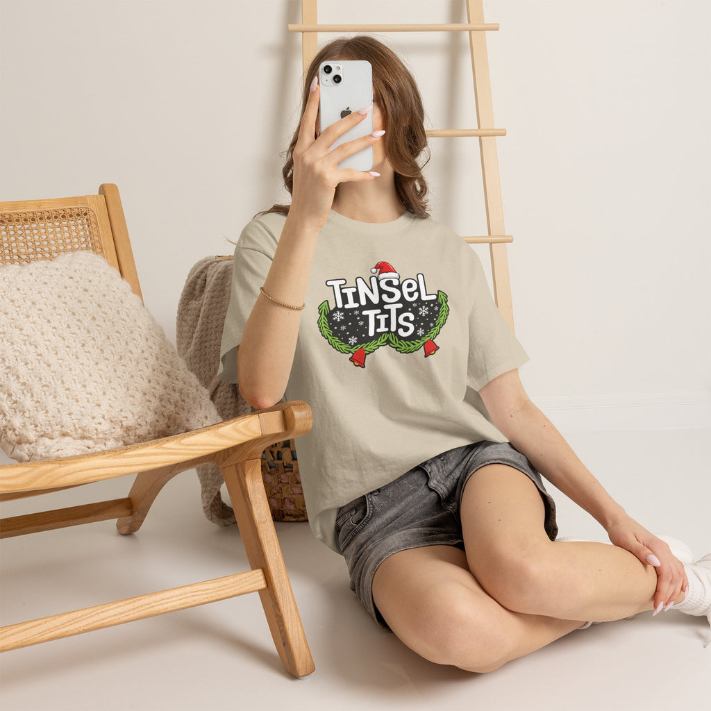 T-Shirt — "Tinsel Tits" Funny Christmas Wreath Holiday Tee