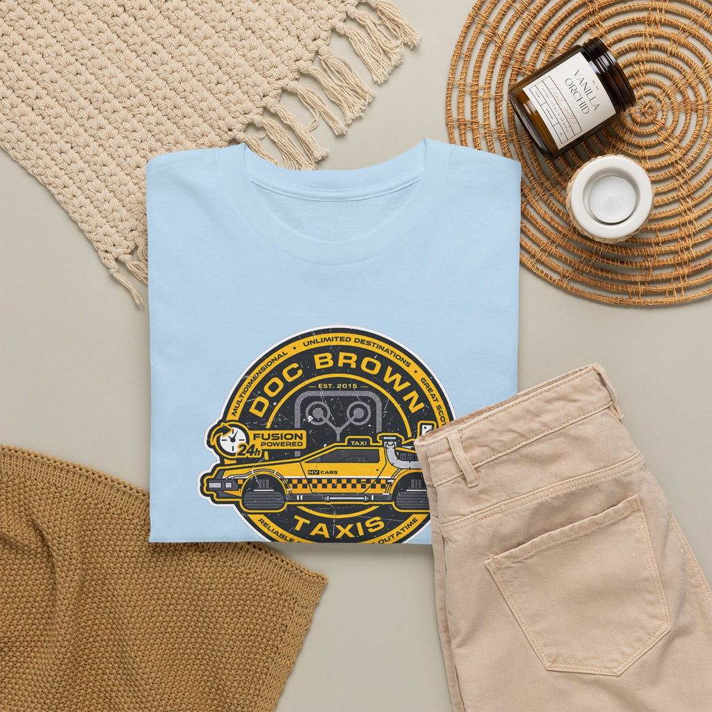 Vintage Taxi Badge T-Shirt — 'Doc Brown Taxis' Retro Cab Logo Tee