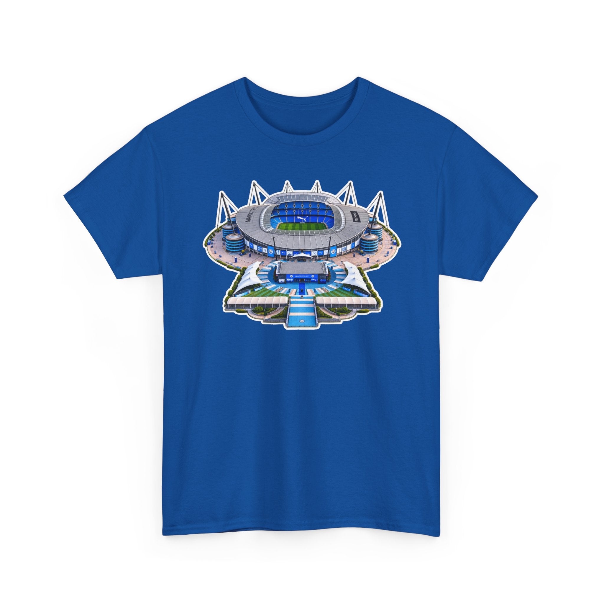 Manchester City Etihad Stadium Illustration T-Shirt — Retro Soccer Arena Graphic Tee