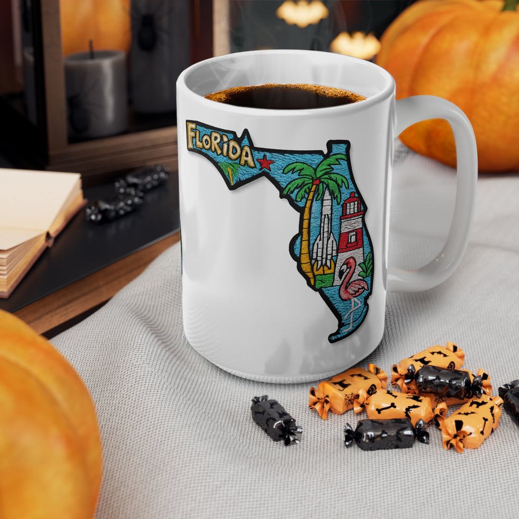 Florida State Map Coffee Mug – Retro Palm Trees, Lighthouse & Flamingo 11oz/15oz
