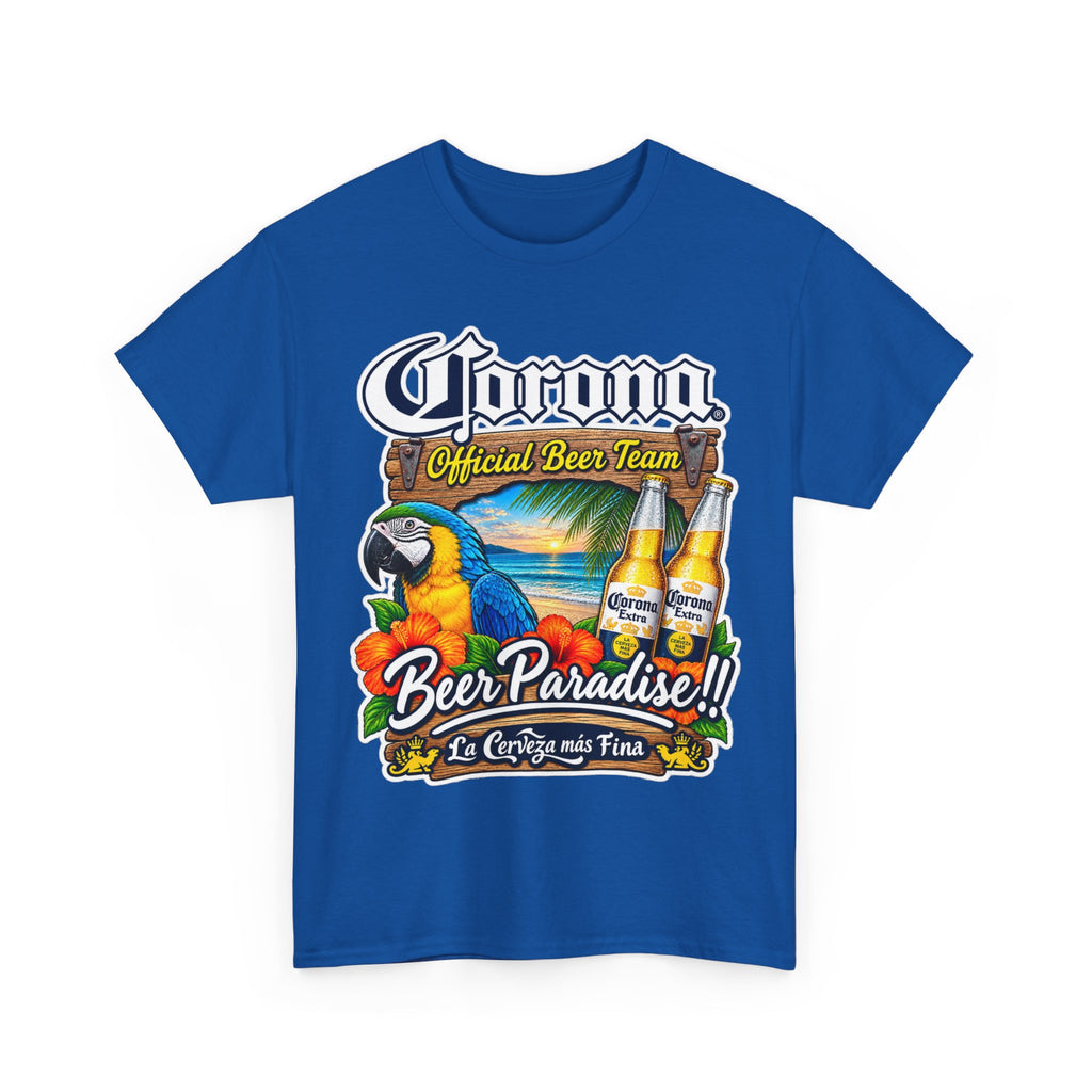 Corona Beer Paradise Tee — Tropical Parrot Beach Beer T‑Shirt