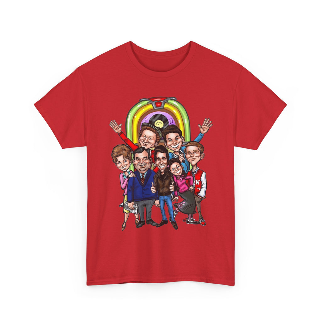 Happy Days Cast Caricature Tee — Retro 70s Sitcom Graphic T-Shirt
