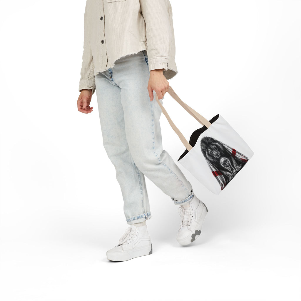 England Lion Guardian Canvas Tote — Protective Lion & Cub Illustration Tote Bag