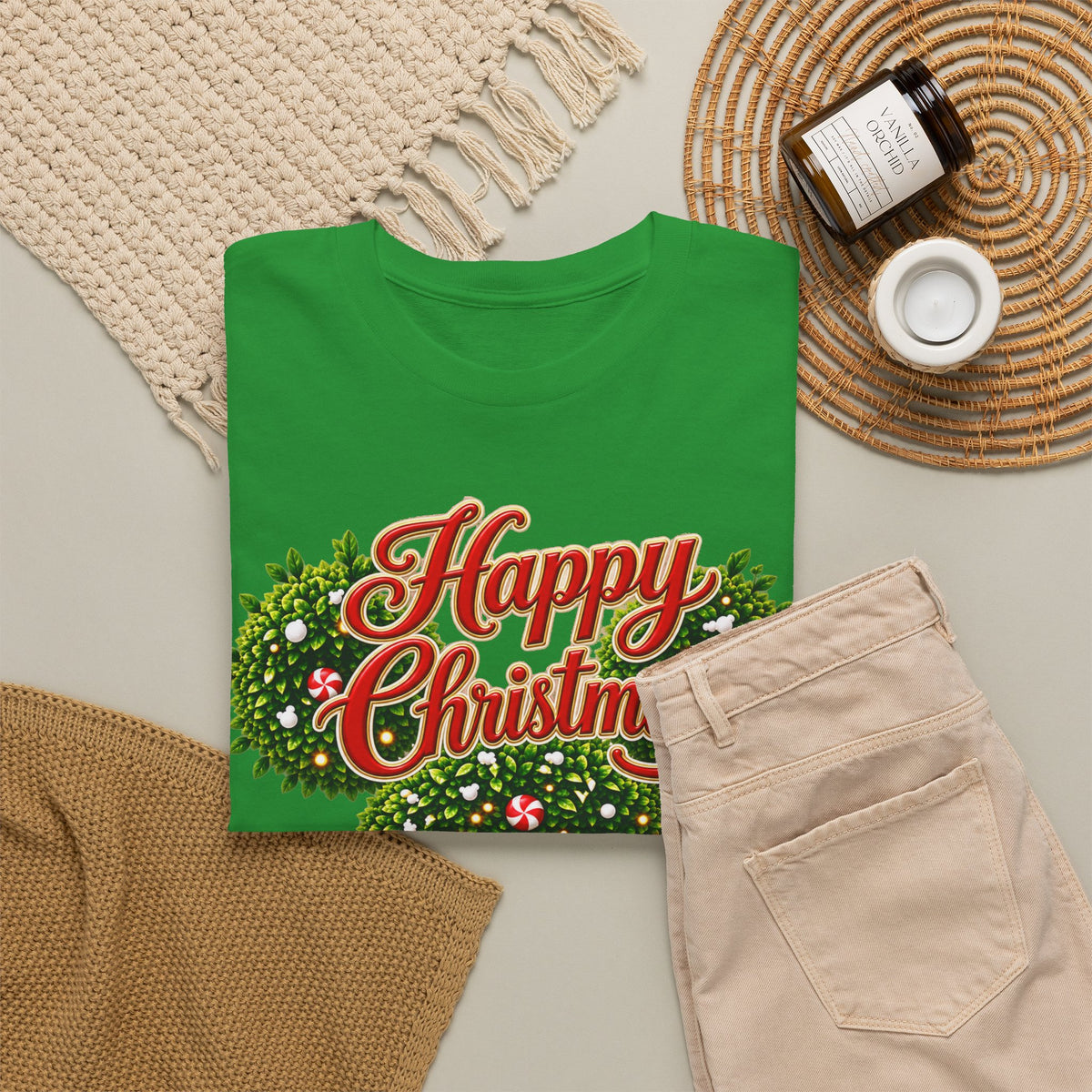 Christmas Wreath Mouse Tee – "Happy Christmas" Holiday Graphic T-Shirt