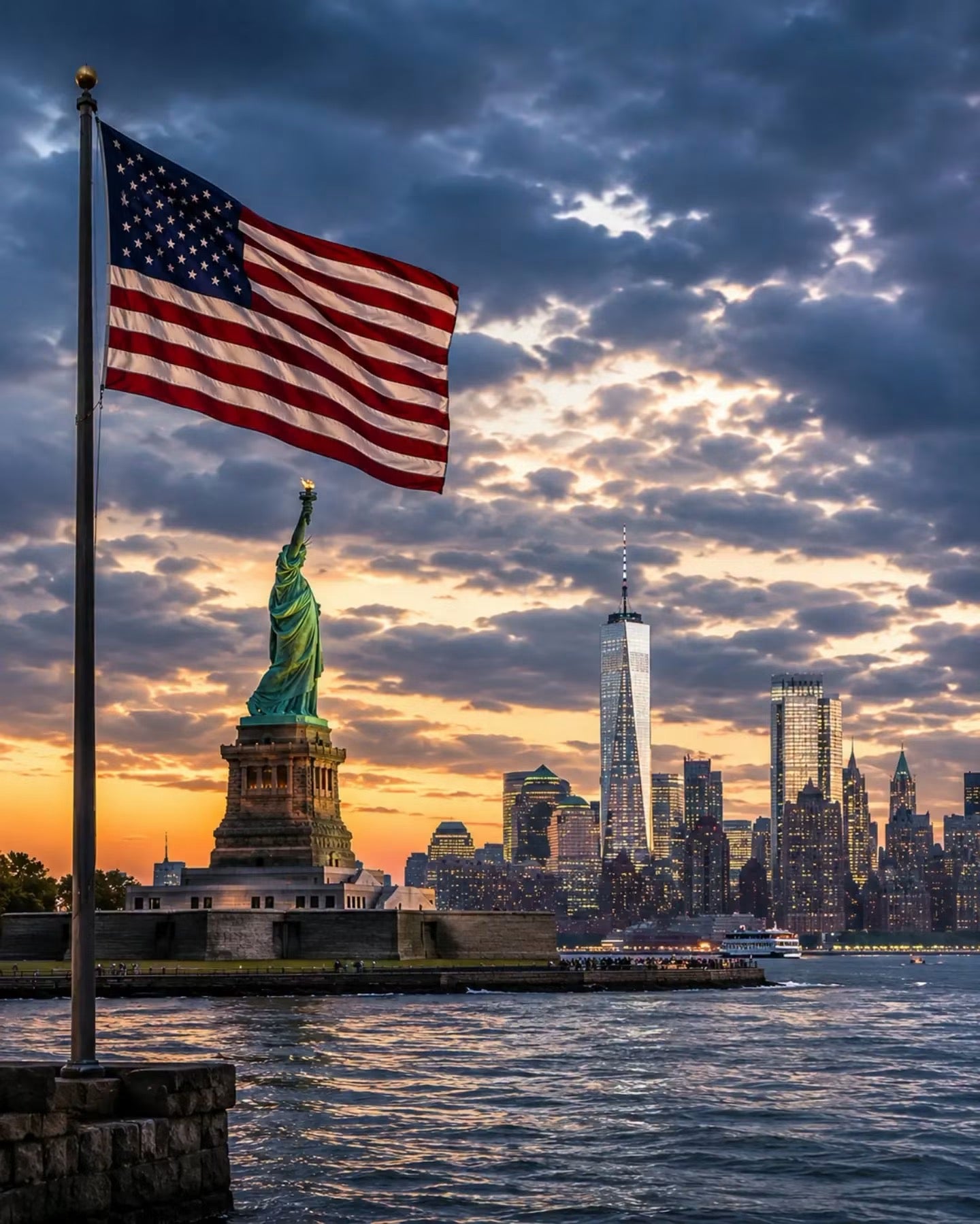 Statue of Liberty Sunset PU Leather Mouse Mat — American Flag Skyline Desk Pad