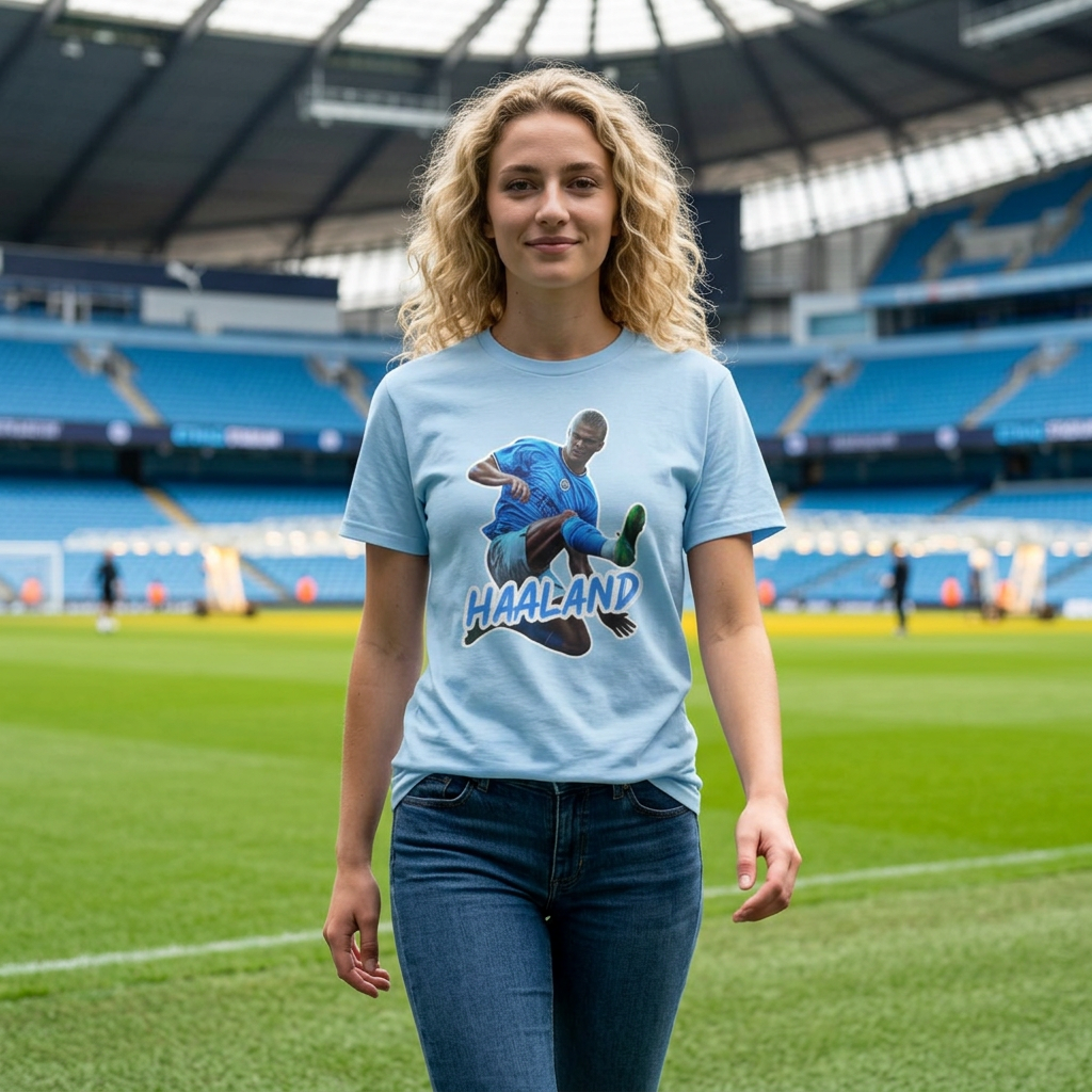 Erling Haaland Manchester City Soccer T‑Shirt – Dynamic Action Graphic Tee