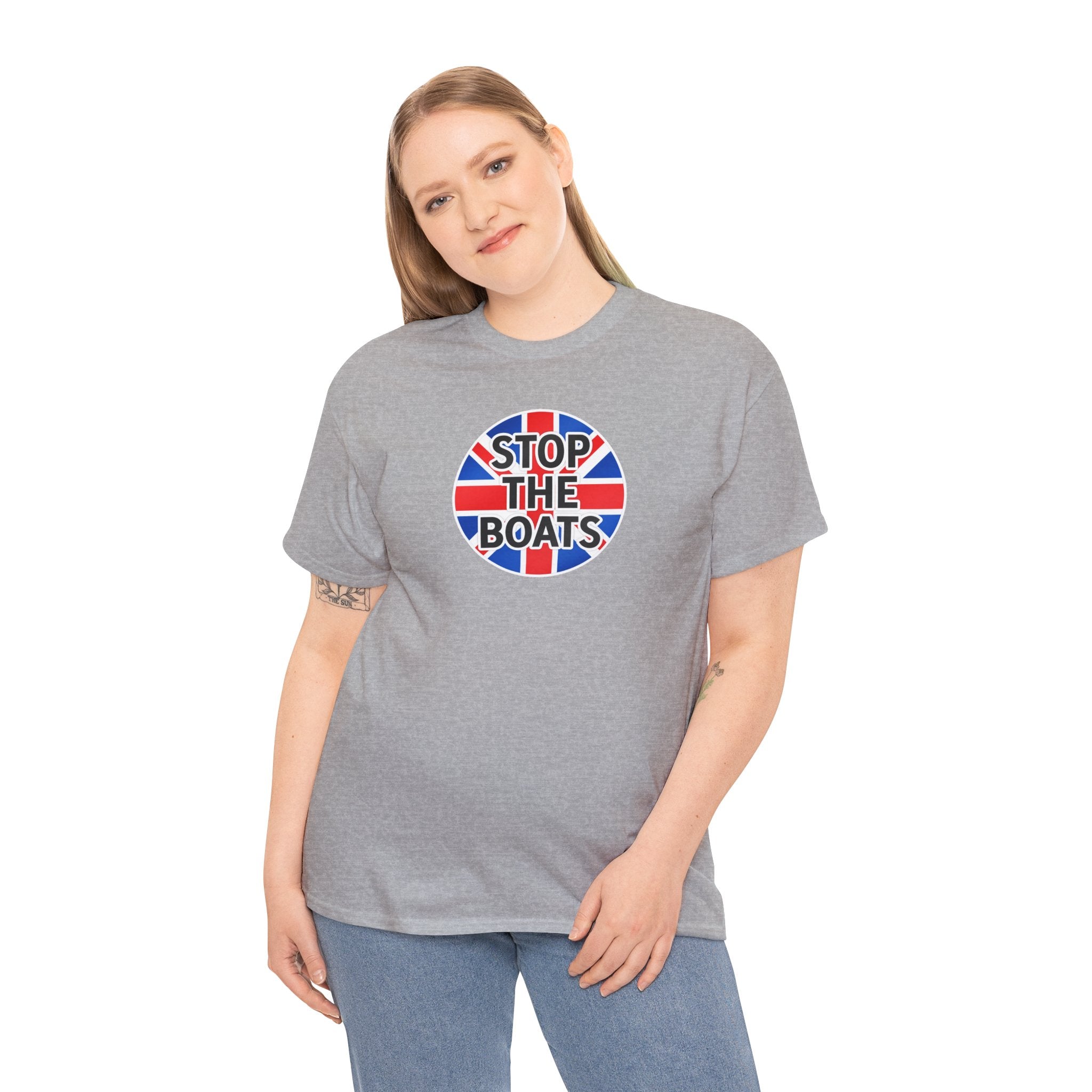 Stop The Boats Union Jack Protest Cotton T-Shirt / Tee