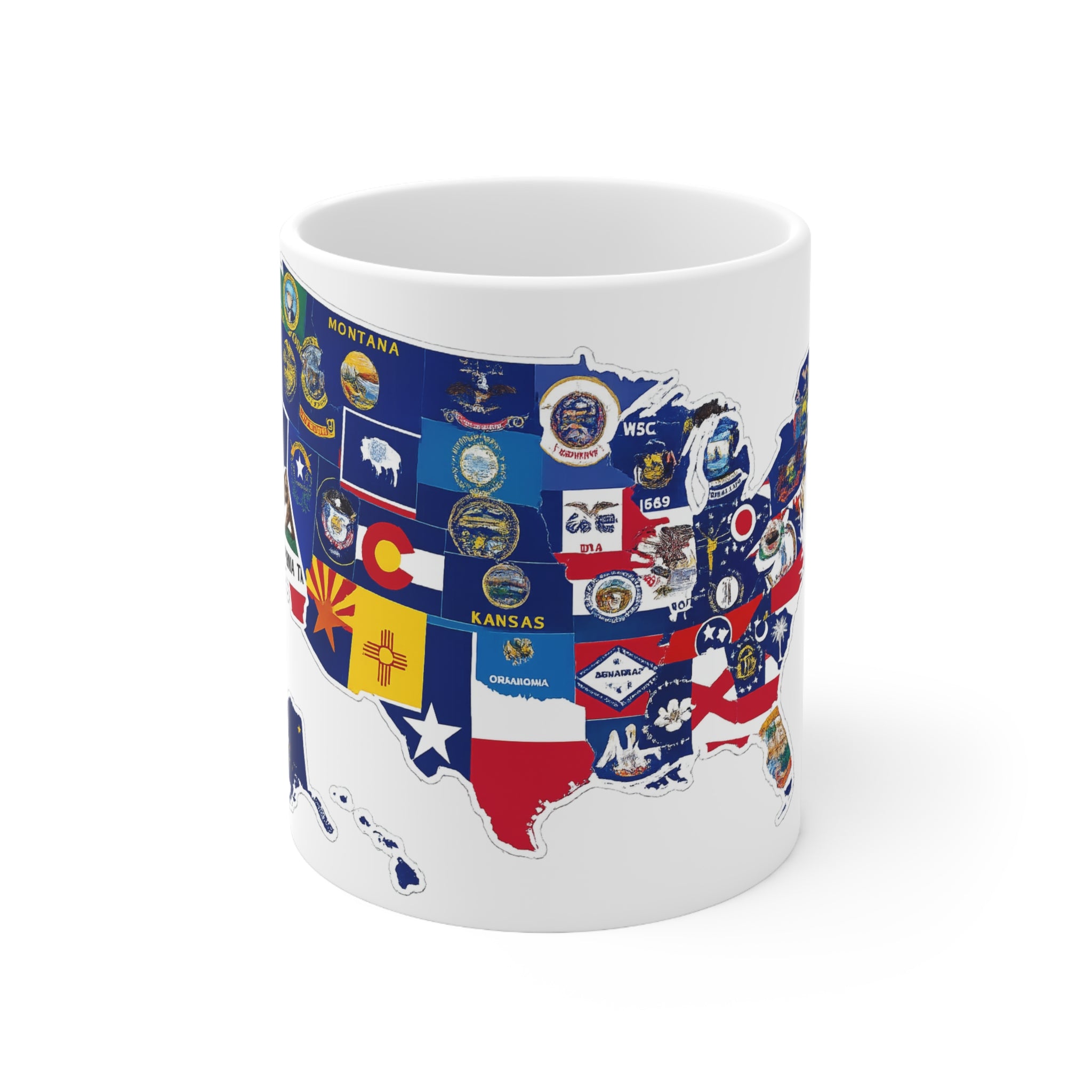 United States Map Flag Mug — Ceramic Coffee Cup with State Flags (11oz, 15oz)
