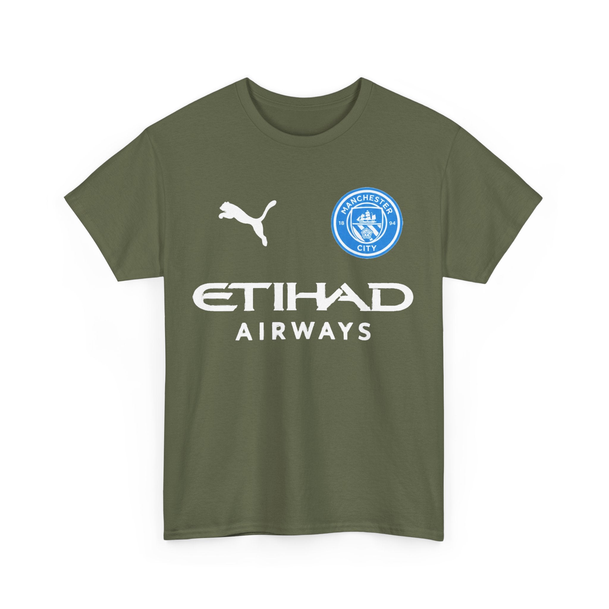 Man City Inspired Etihad Airways Logo Tee - Black Puma Style Football Shirt