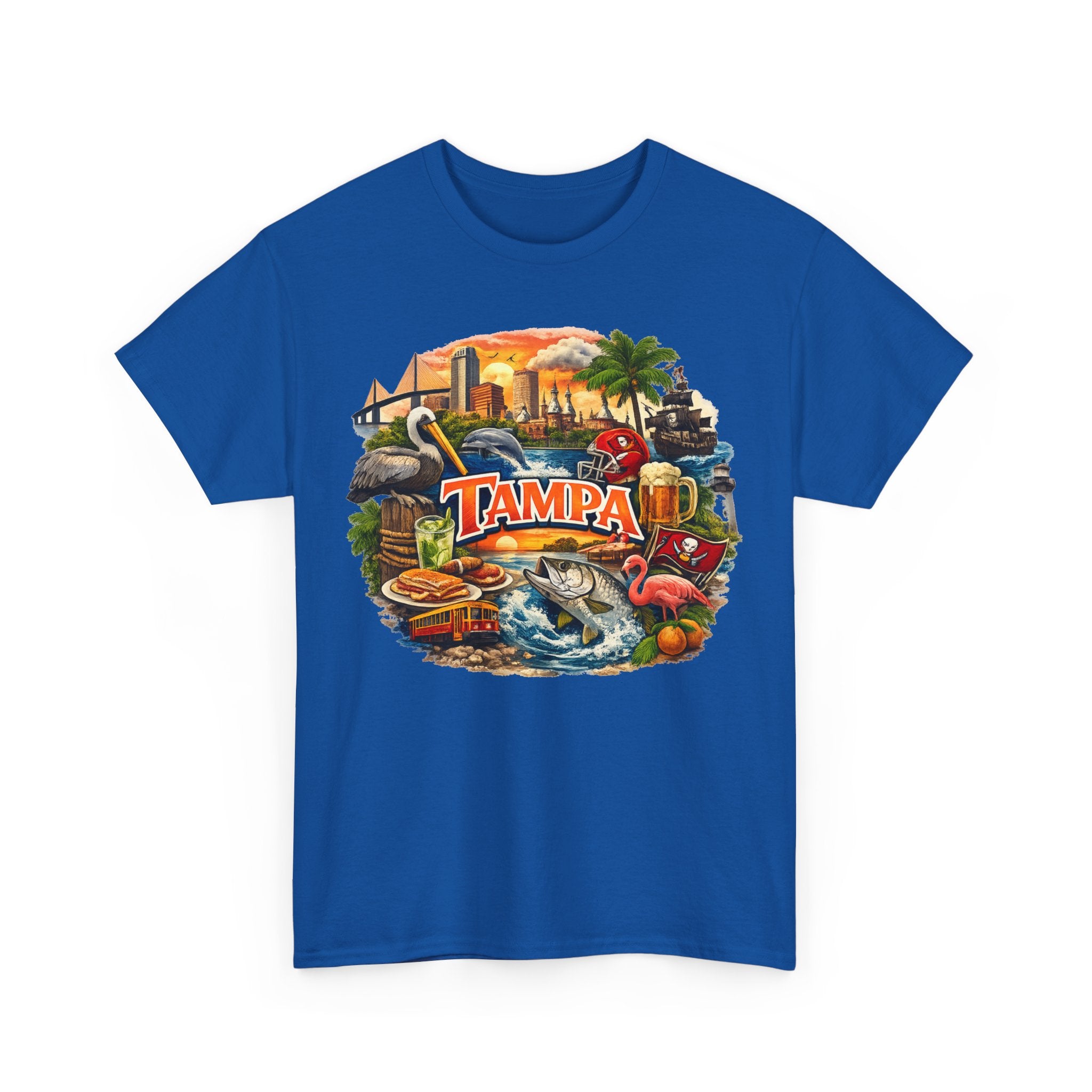 Tampa Florida Retro Scenic Tee — Vintage Beach, Skyline & Wildlife Graphic