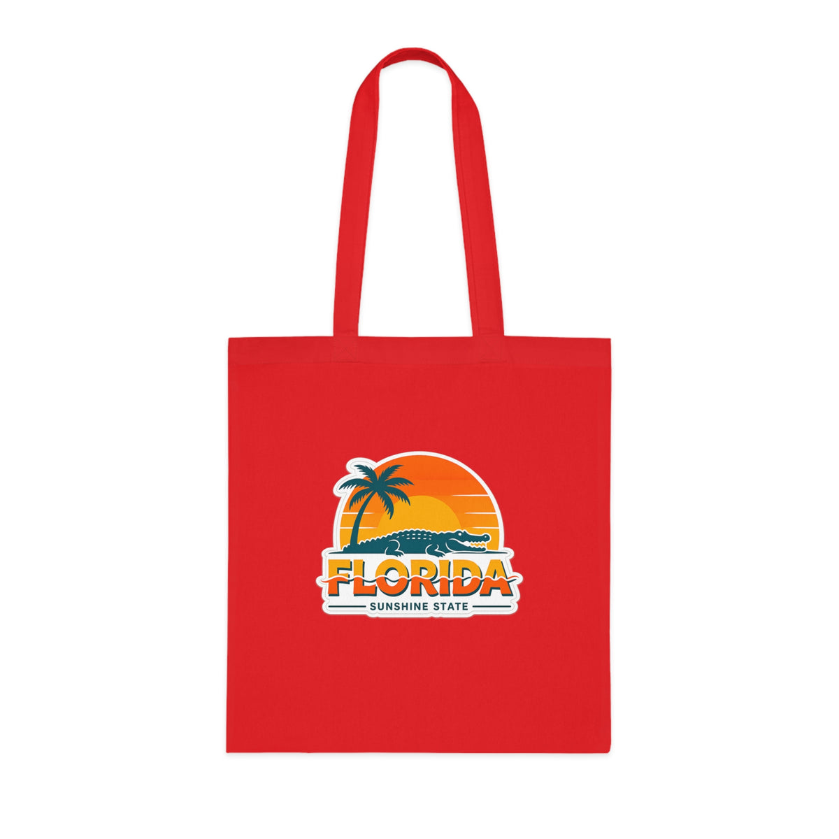 Florida Sunshine State Palm Tree Tote Bag — Retro Beach Sunset Cotton Tote