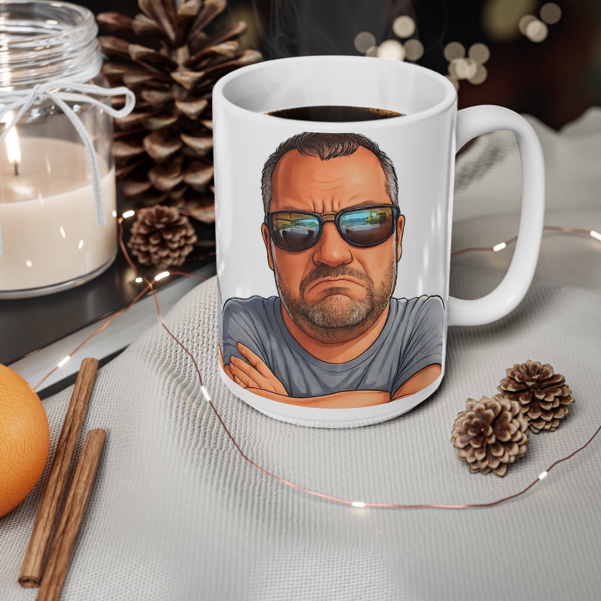 Ceramic Mug – Grumpy Guy Illustration Coffee Cup (11oz & 15oz)