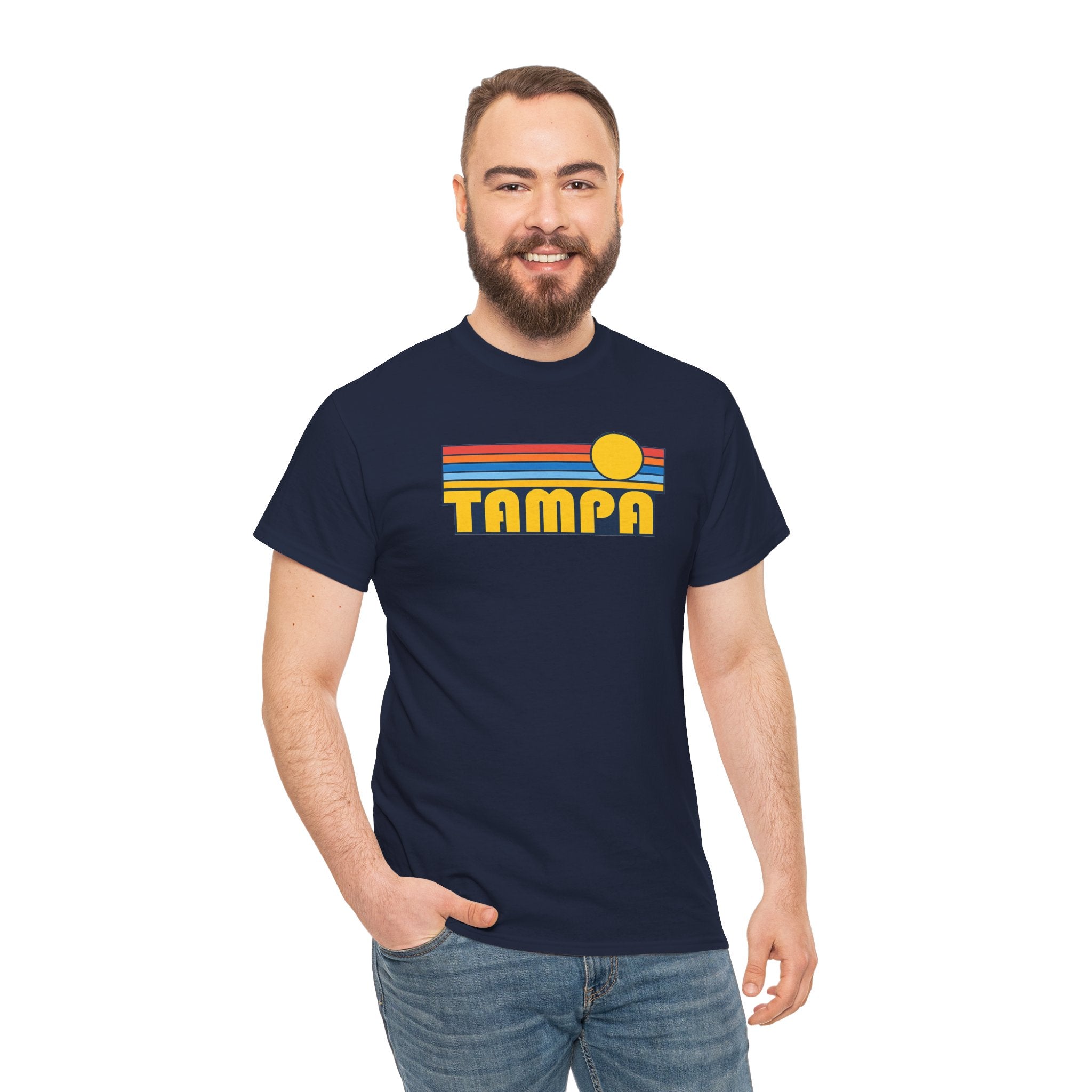 Tampa Retro Sunset T-Shirt — Vintage 70s Striped Beach Tee
