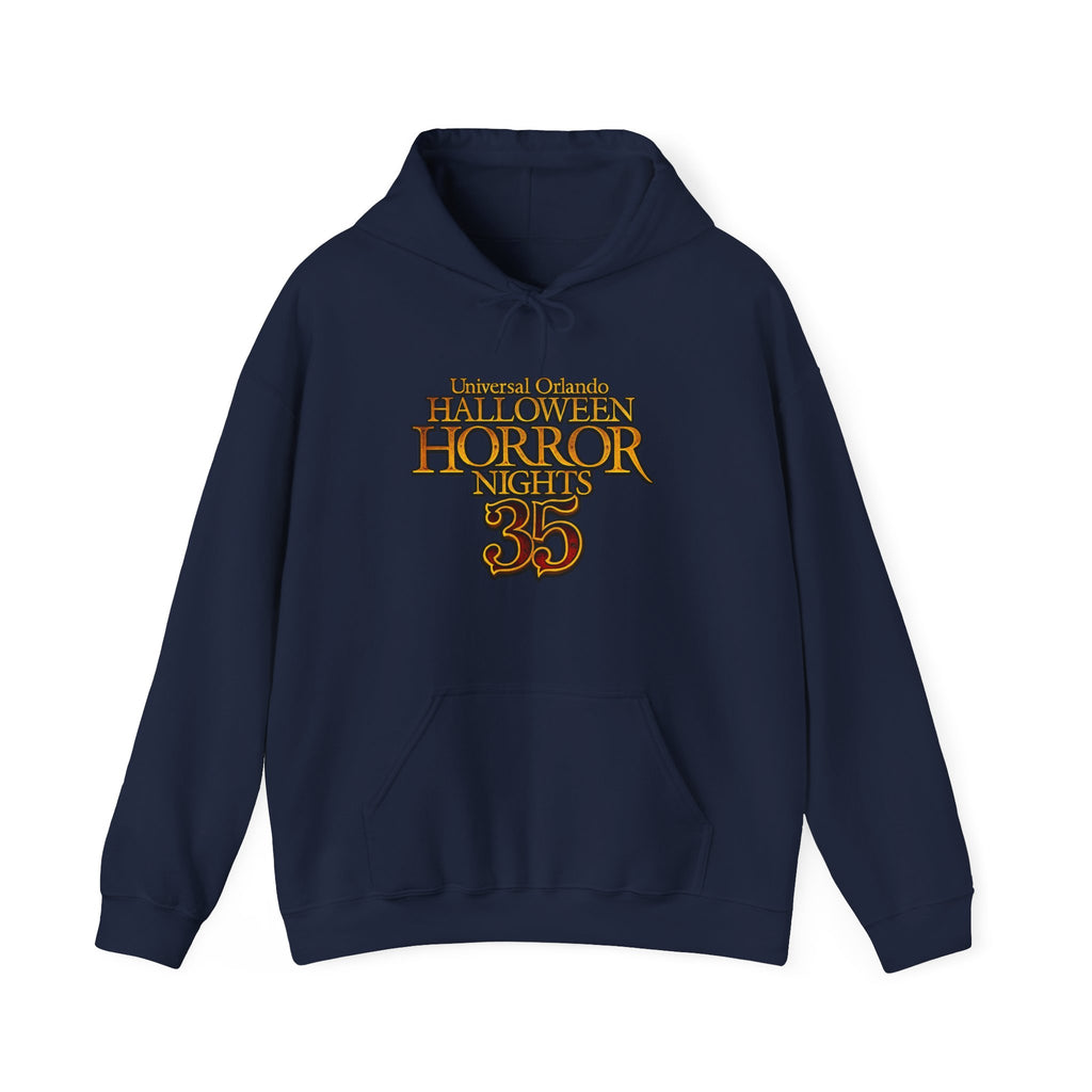 Hoodie — 'Halloween Horror Nights 35' Retro Theme Park Logo Pullover