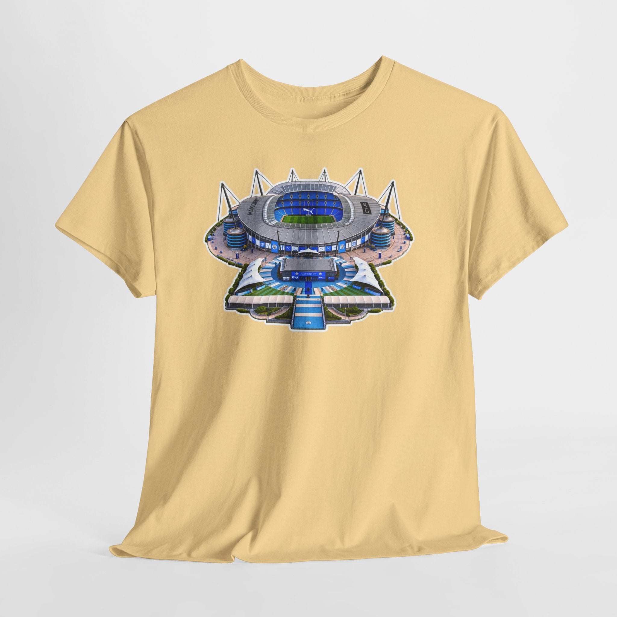Manchester City Etihad Stadium Illustration T-Shirt — Retro Soccer Arena Graphic Tee