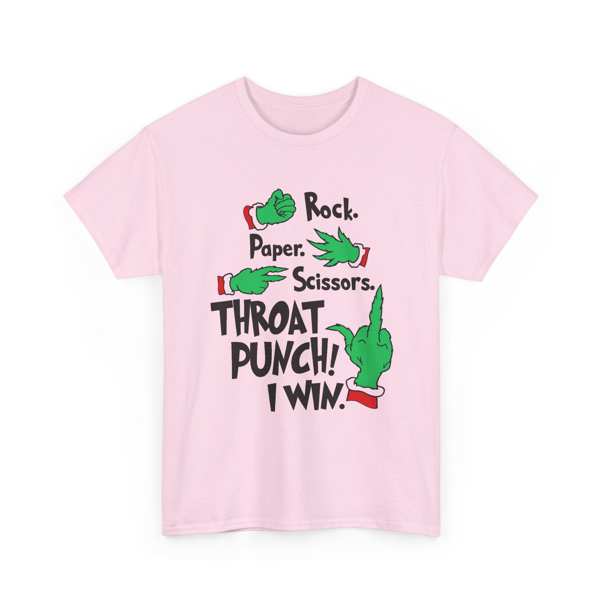 Funny Holiday Tee — "Rock. Paper. Scissors. Throat Punch! I Win" Graphic T-Shirt
