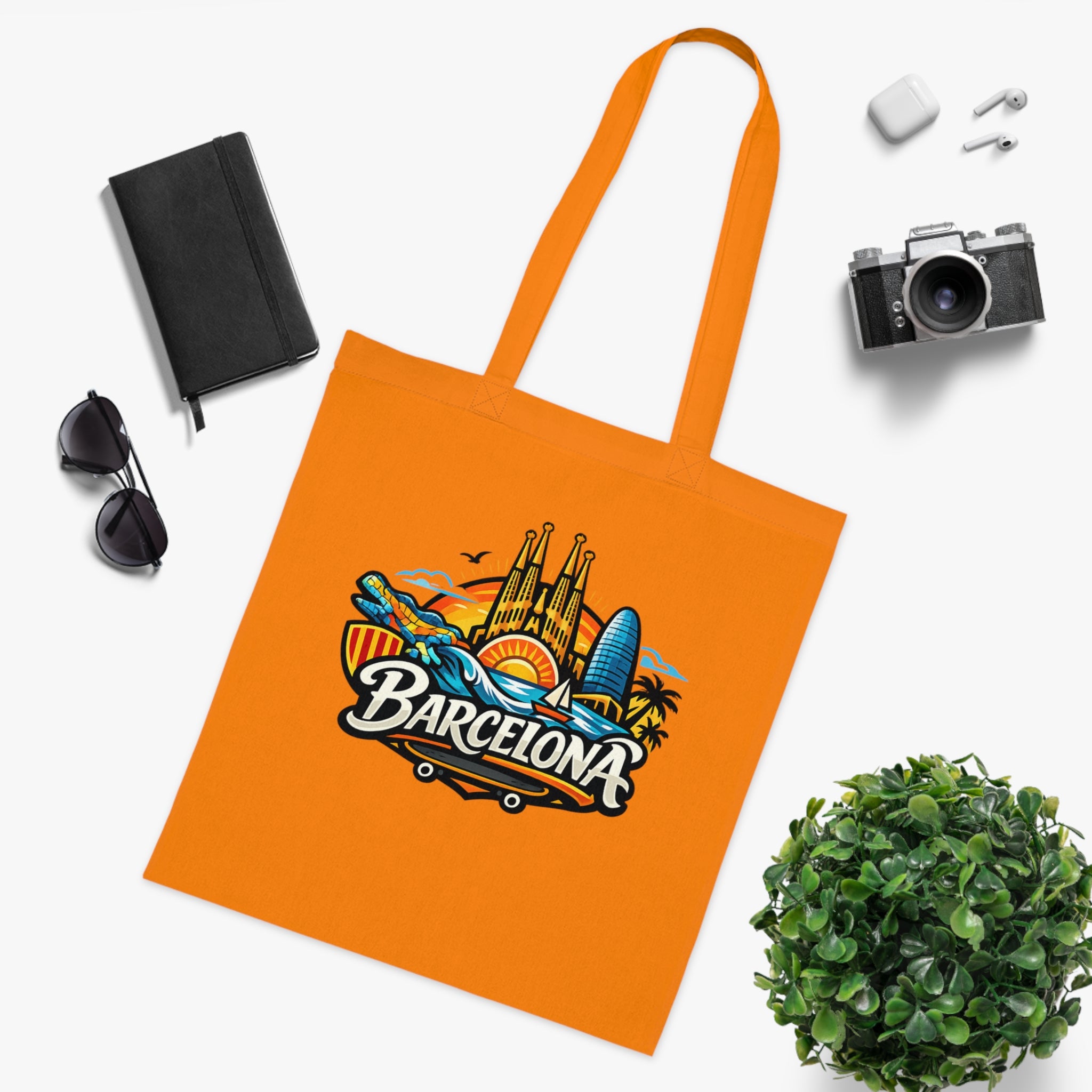 Barcelona Skyline Cotton Tote — Souvenir Travel Beach Bag