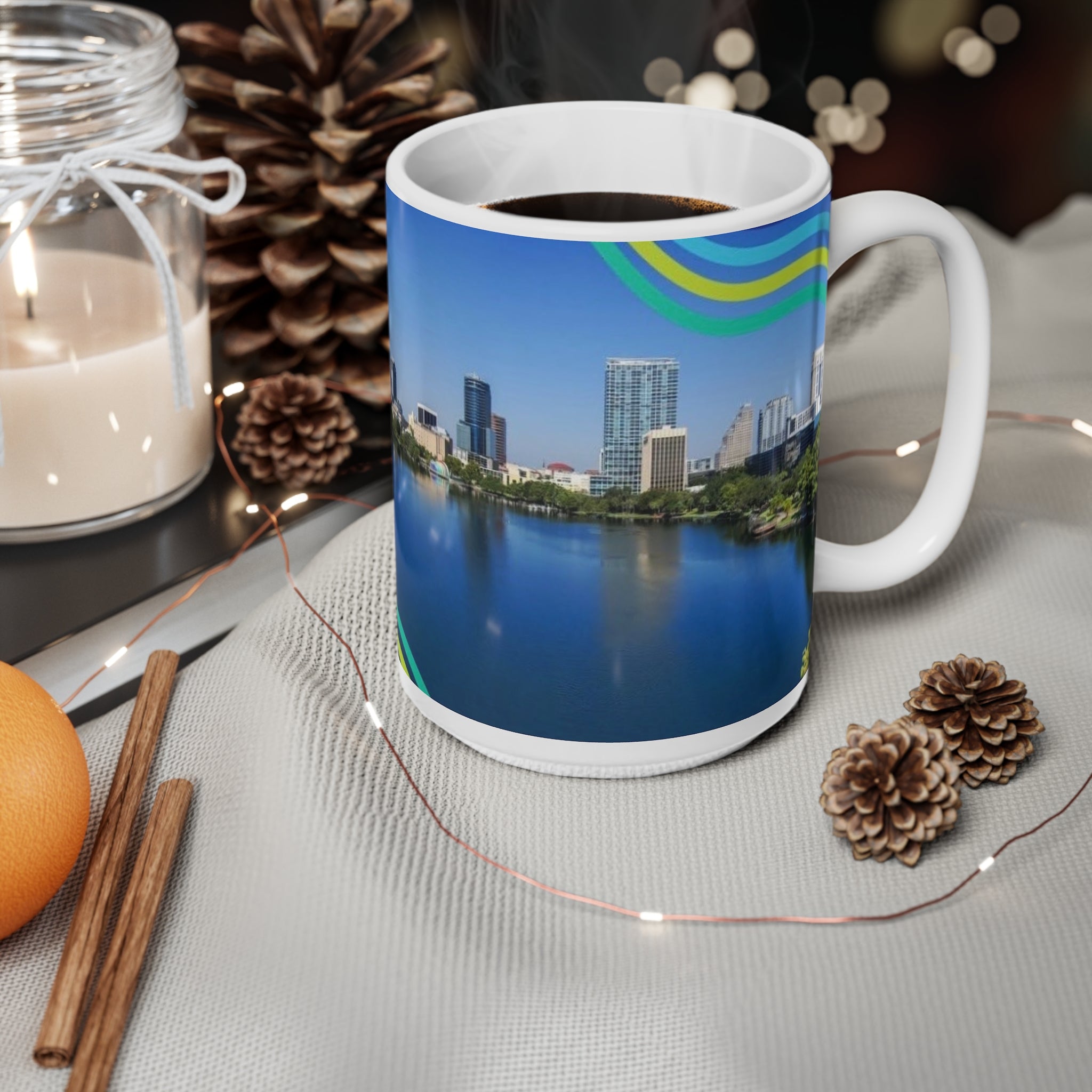 Orlando Lake Eola City Skyline Coffee Mug — Scenic Waterfront 11oz & 15oz Ceramic Cups