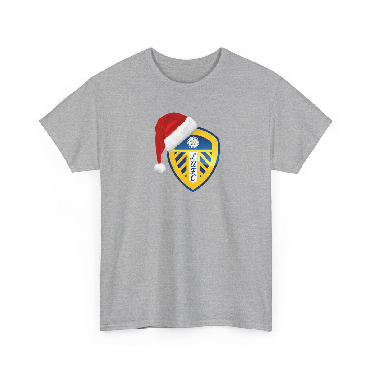 Leeds United Christmas Crest T-Shirt — Santa Hat Soccer Tee