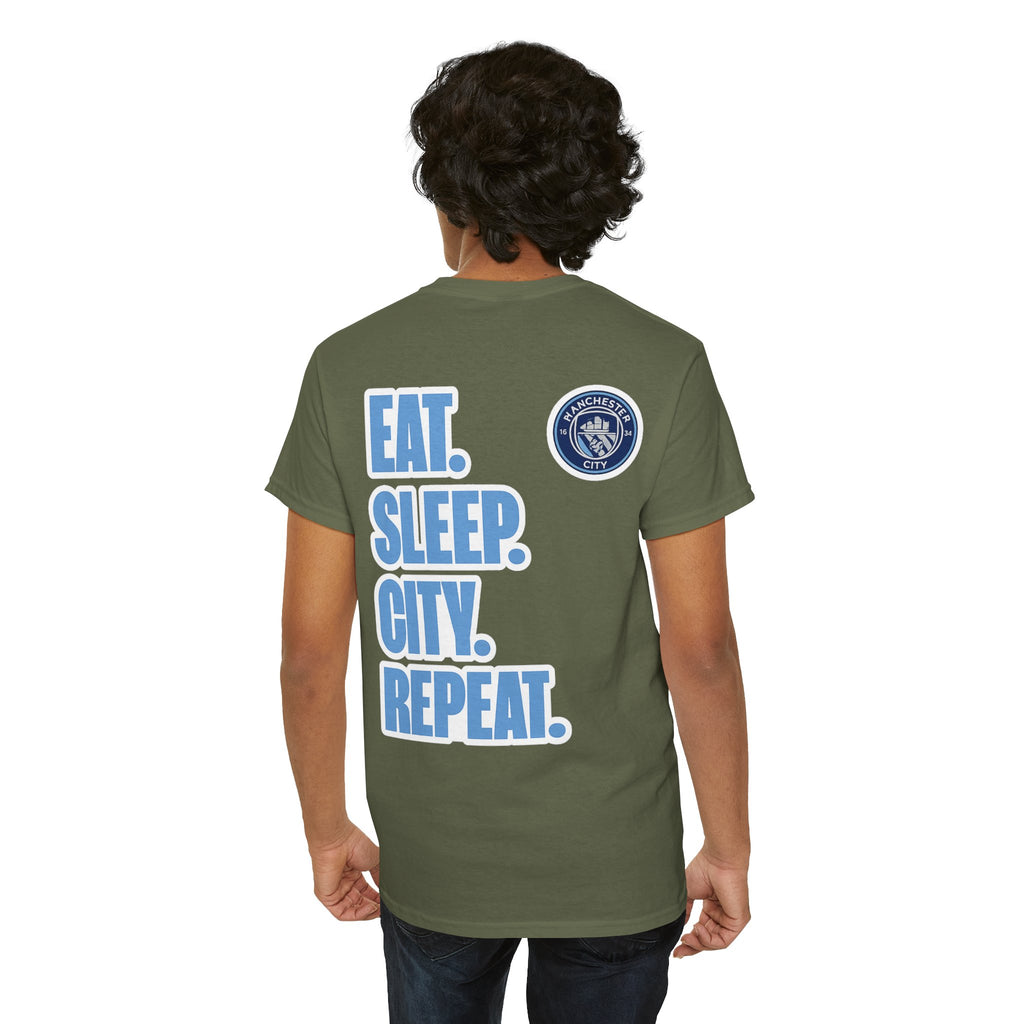 Manchester City T-Shirt – 'Eat. Sleep. City. Repeat.' Football Fan Tee