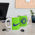 Chelsea-Inspired Neon Green Football Mug (11oz, 15oz)