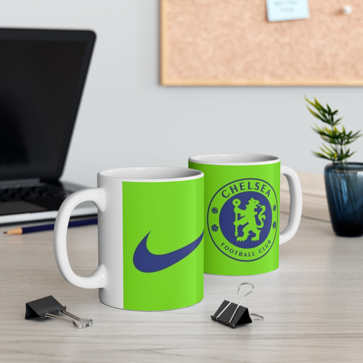 Chelsea-Inspired Neon Green Football Mug (11oz, 15oz)