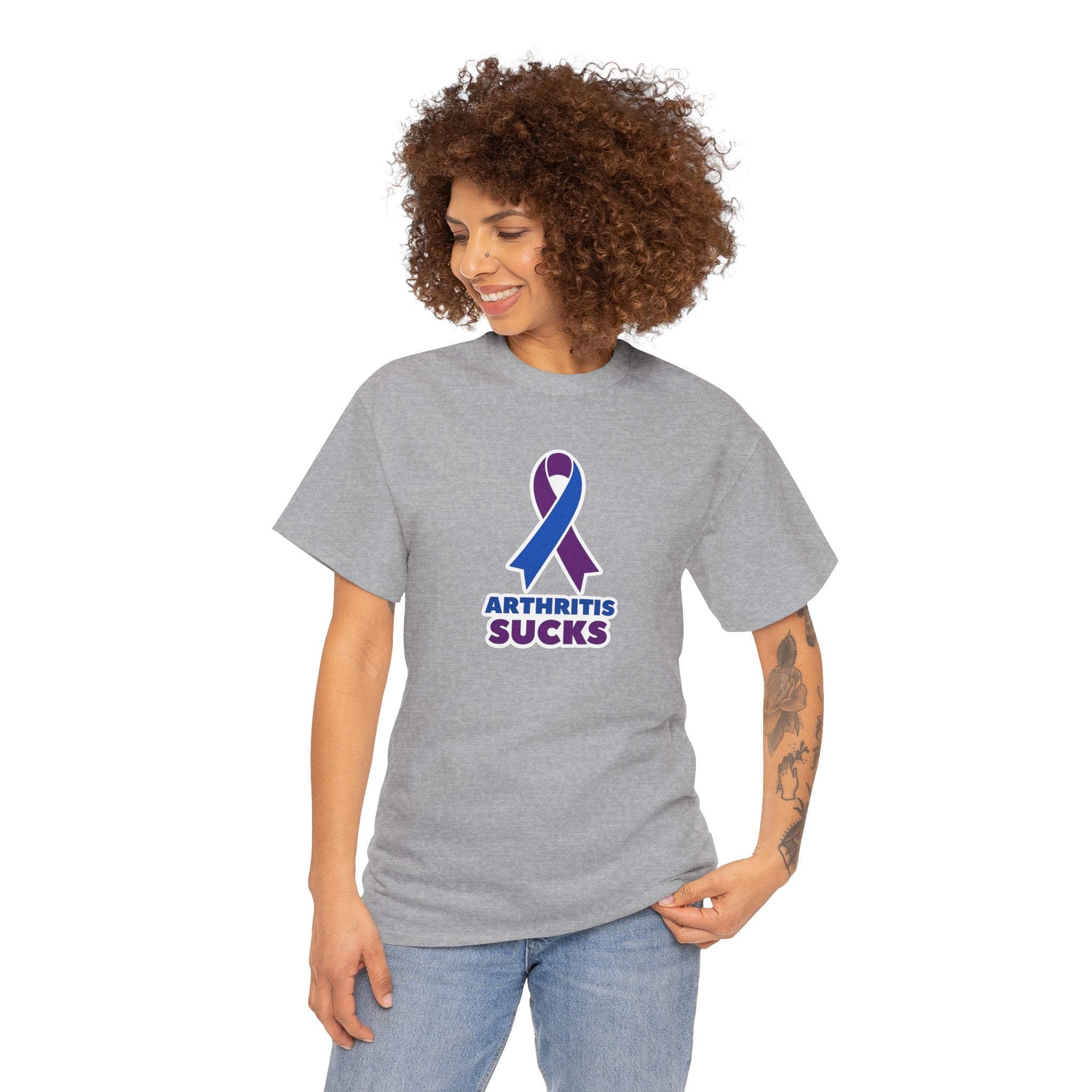 Arthritis Sucks Awareness T-Shirt — Purple & Blue Ribbon Support Tee
