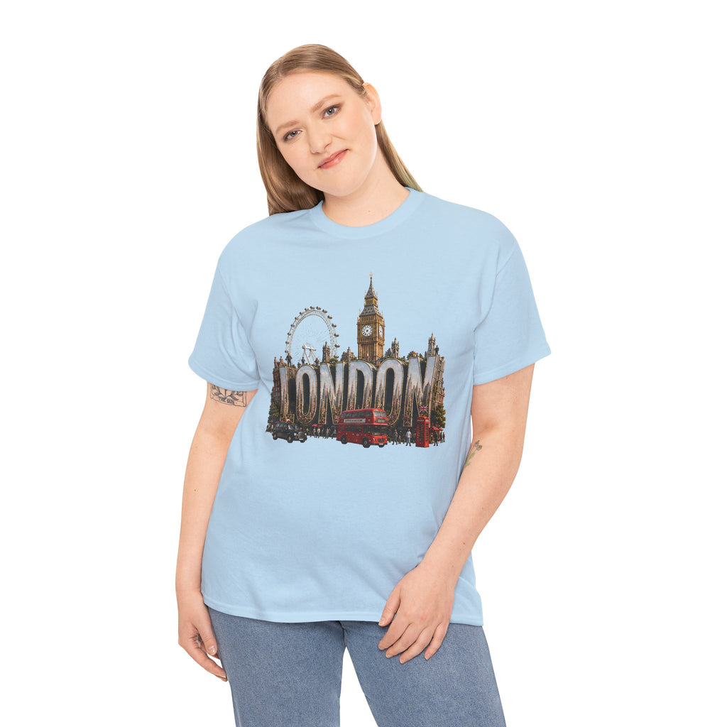 London Skyline T-Shirt — London Text with Big Ben & London Eye Graphic