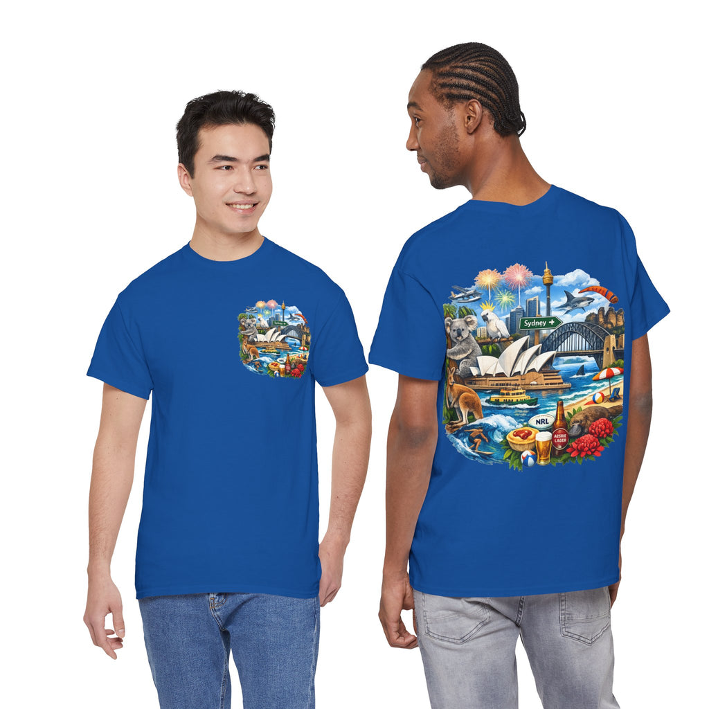 T-Shirt — Sydney Landmark Collage Tee (Opera House, Harbour Bridge, Koala & Beach Scene)
