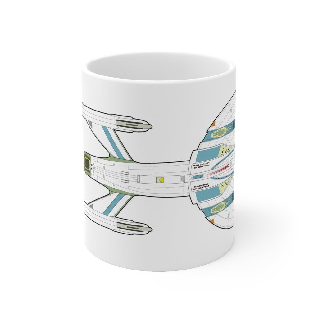 Spaceship Outline Coffee Mug — Retro Sci‑Fi Starship Ceramic Mug (11oz & 15oz)