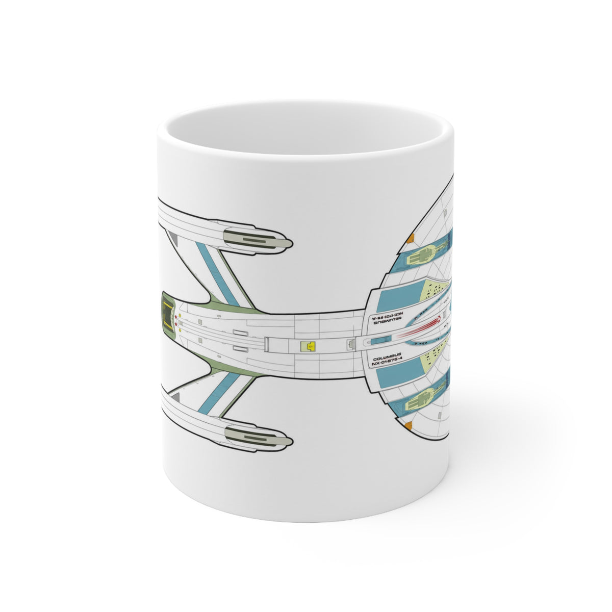 Spaceship Outline Coffee Mug — Retro Sci‑Fi Starship Ceramic Mug (11oz & 15oz)