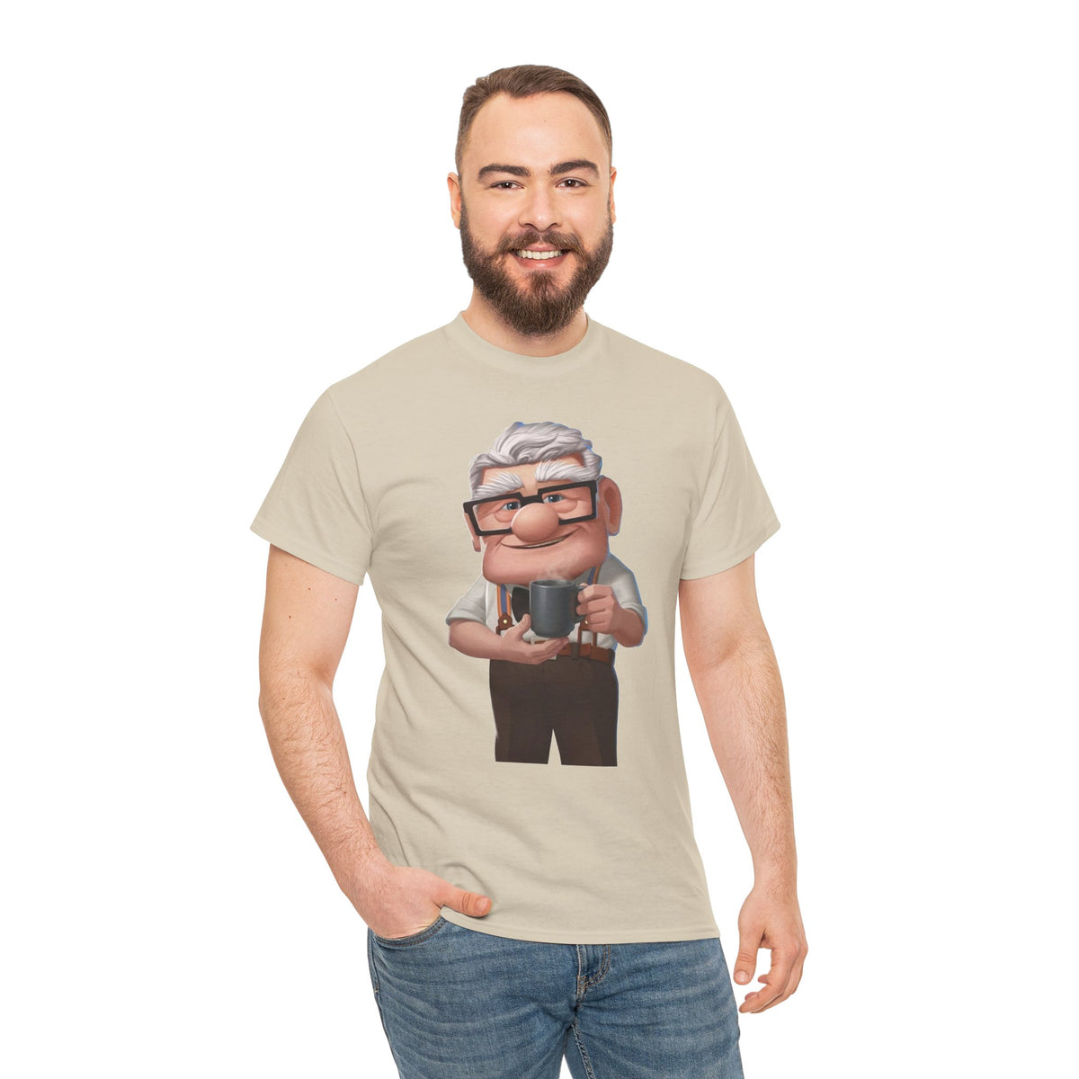 Disney Up Cartoon Grandpa Mug Graphic Tee - Cute Elderly Character T-Shirt