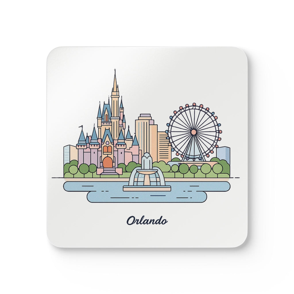 Orlando Skyline Cork Coaster Set – Illustrated Cityscape Drink Coasters (4-Pack)