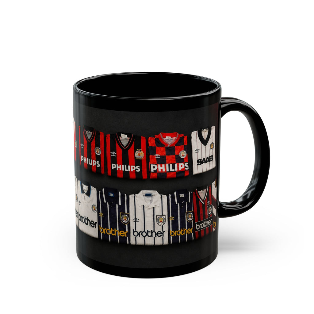 Manchester City Retro Away Football Kit Collage Mug — Vintage Soccer Jersey Coffee Cup (11oz/15oz)