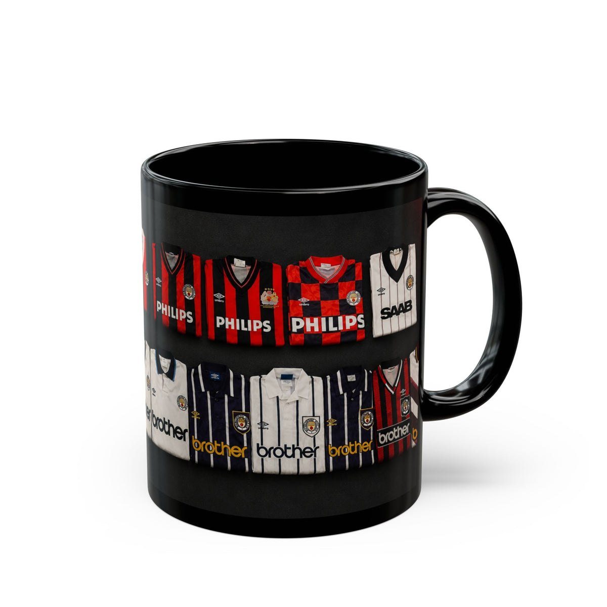 Manchester City Retro Away Football Kit Collage Mug — Vintage Soccer Jersey Coffee Cup (11oz/15oz)