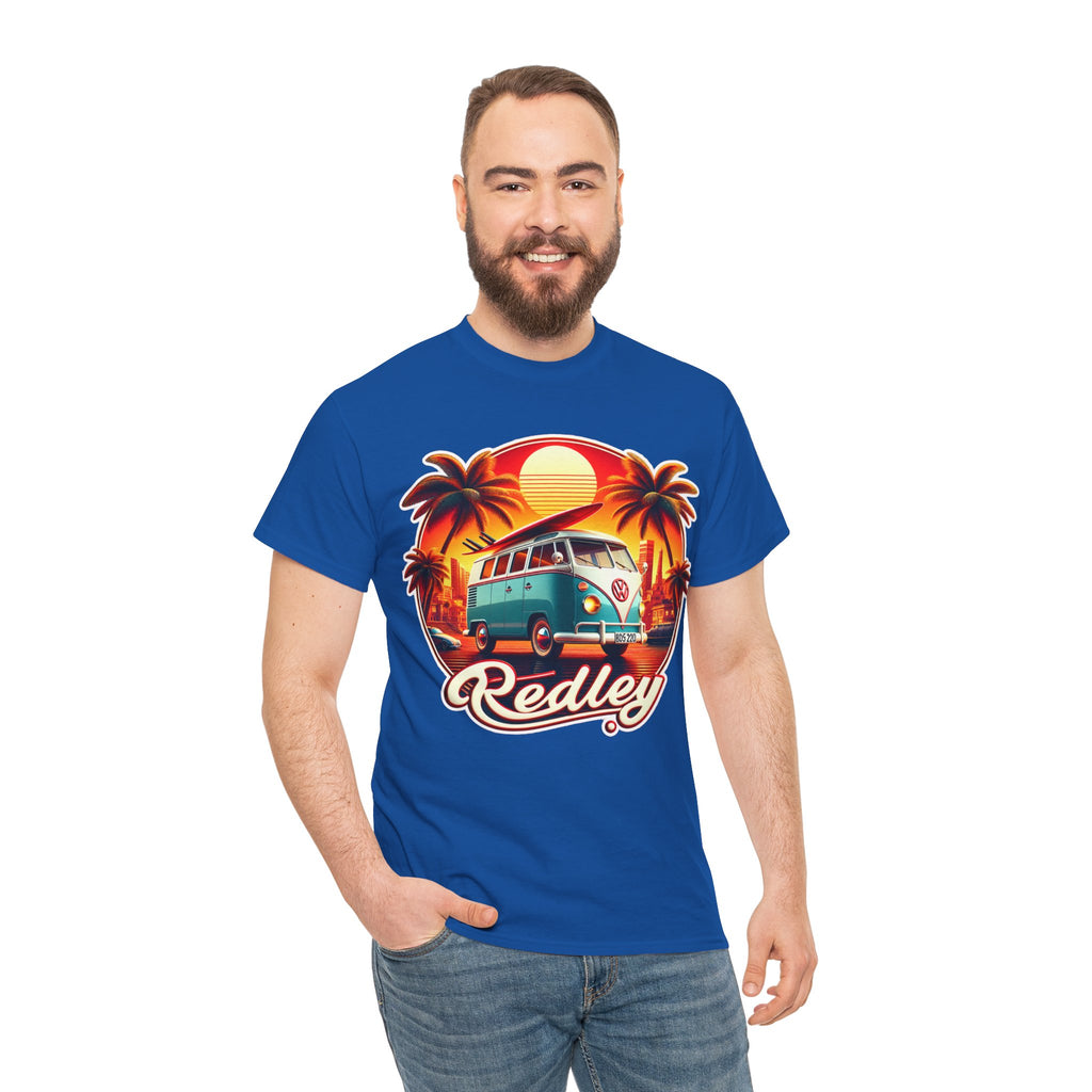Vintage Surf Van T-Shirt – Retro Beach Sunset Tee with 'Redley' Script