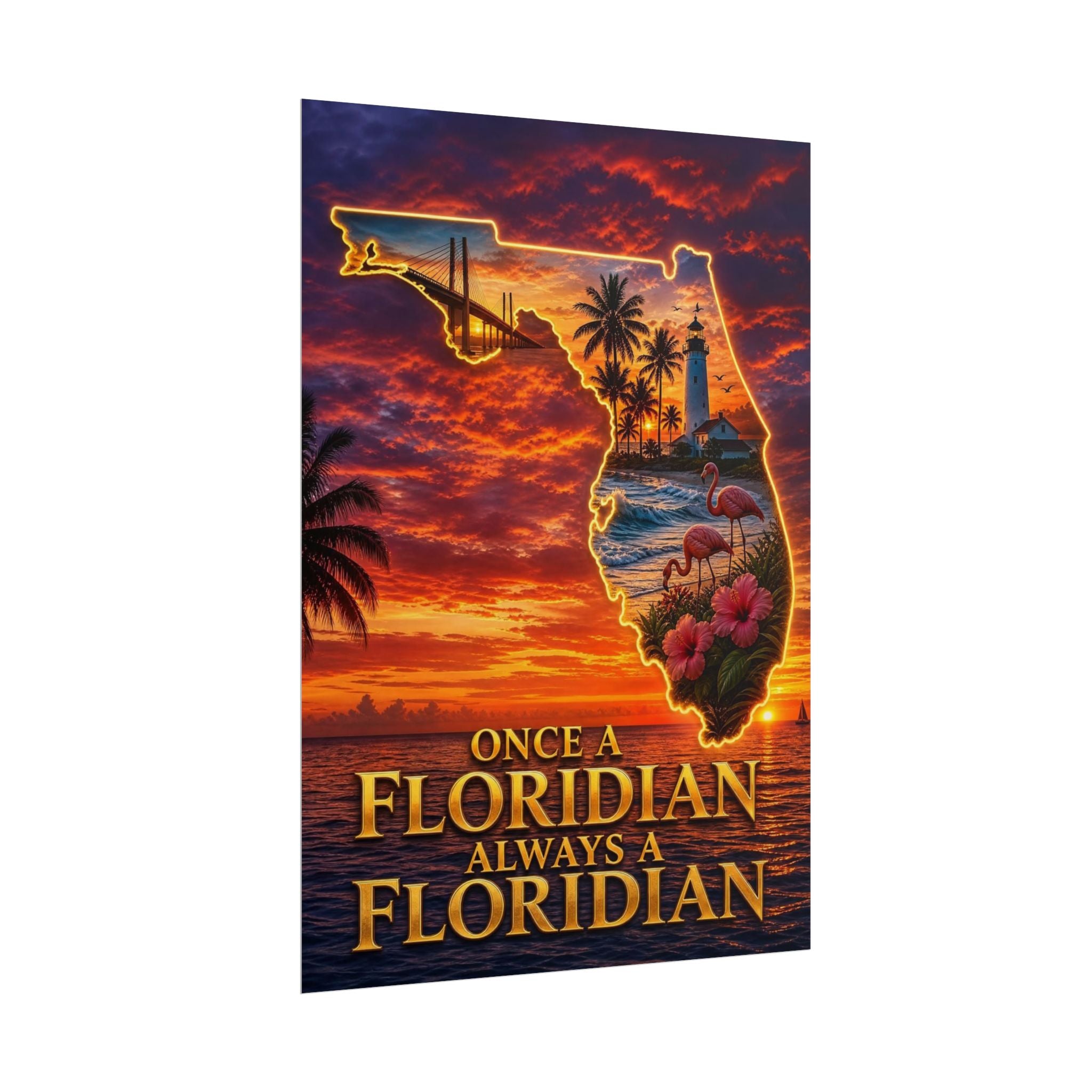 Florida Sunset Poster – "Once a Floridian, Always a Floridian" Rolled Wall Art