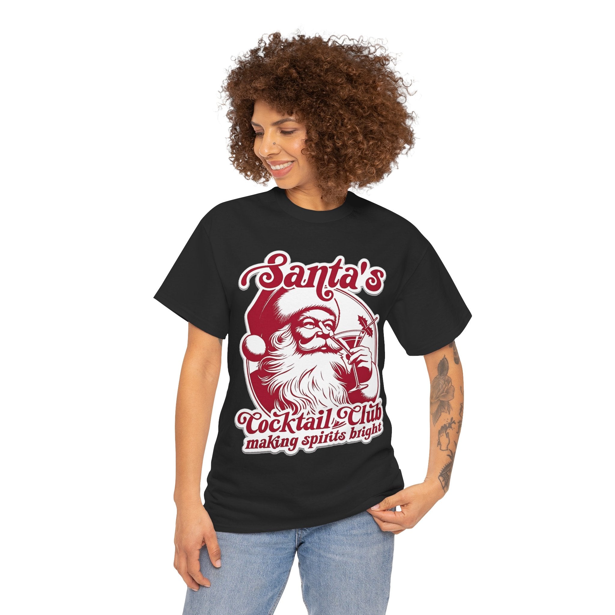 Santa’s Cocktail Club Tee — "Making Spirits Bright" Christmas Shirt